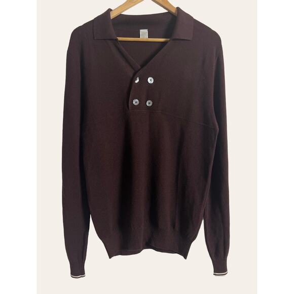 Eleventy Brown Wool Knit Collared Button Front Preppy Pullover Sweater Size M - Picture 1 of 8